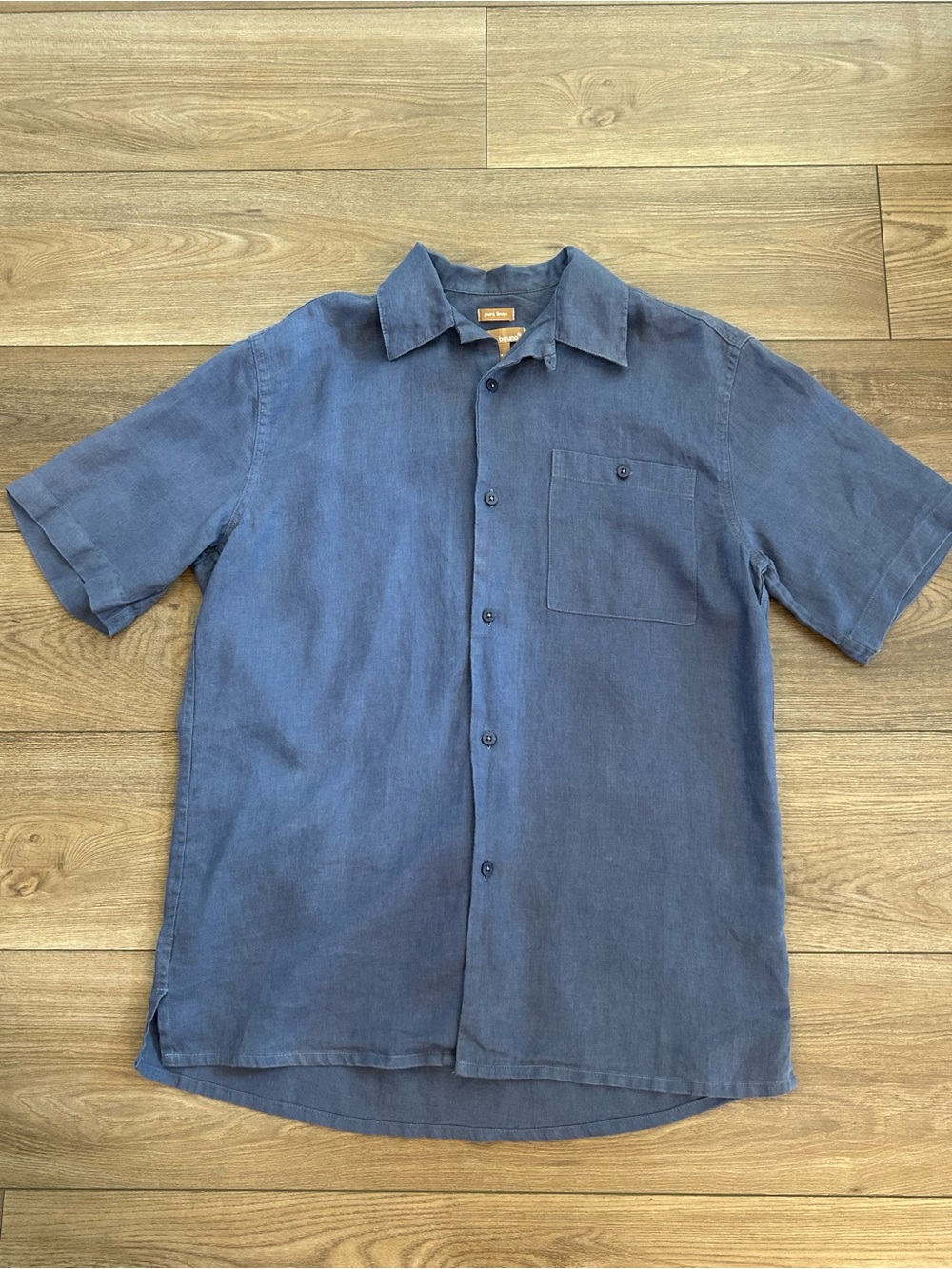Bruno 100% Linen Blue Short Sleeve Button Up Shirt Men’s Small